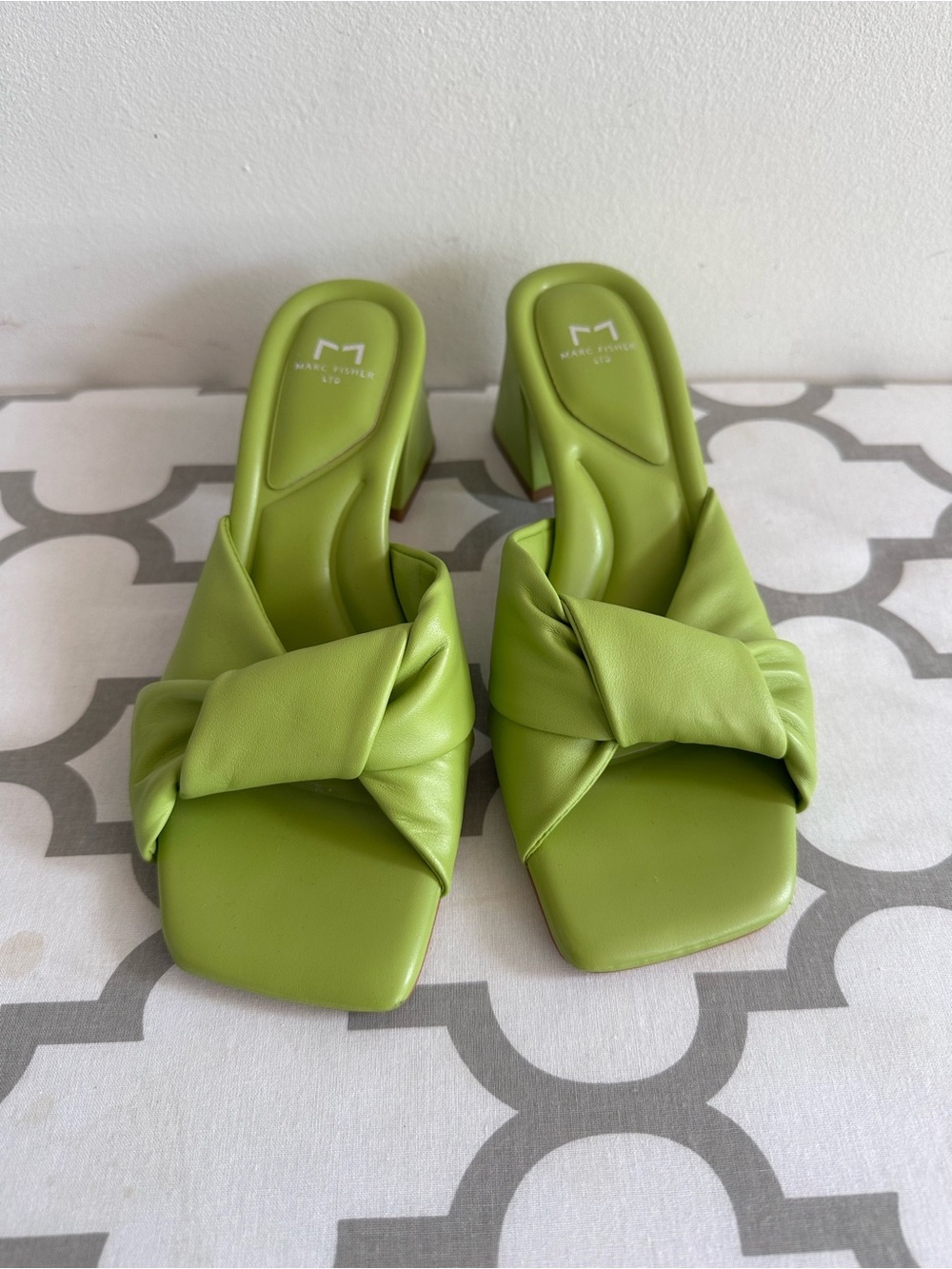 Marc Fisher Chartreuse Knot-Front Block Heel Mules